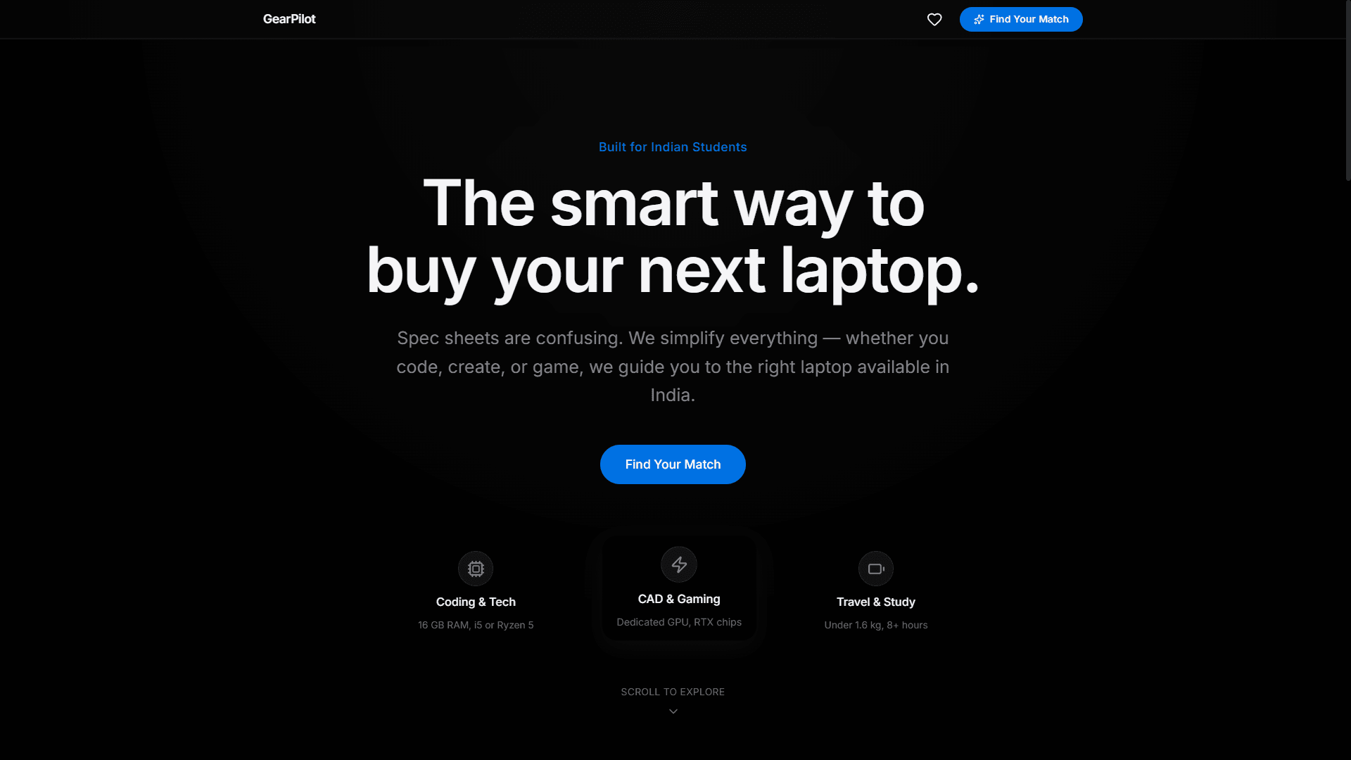 GearPilot — laptop recommendation and comparison interface