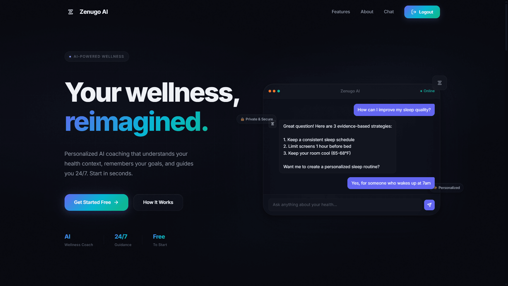 Zenugo AI — AI-powered health and wellness conversation interface